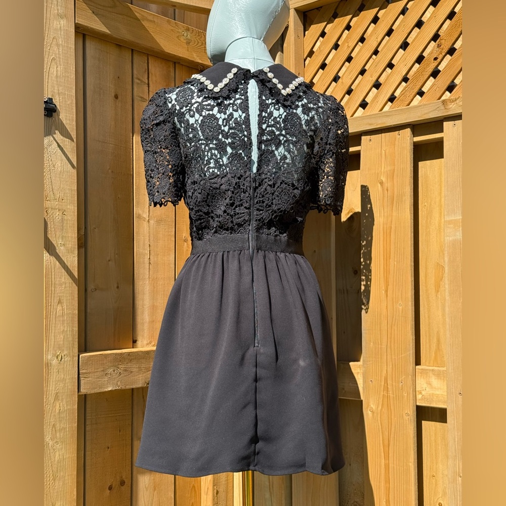 🆕 SELF PORTRAIT 🧿 NWOT Black Guipure Diamante Lace Mini Dress - Sz UK 10 US 6 - Picture 8 of 16